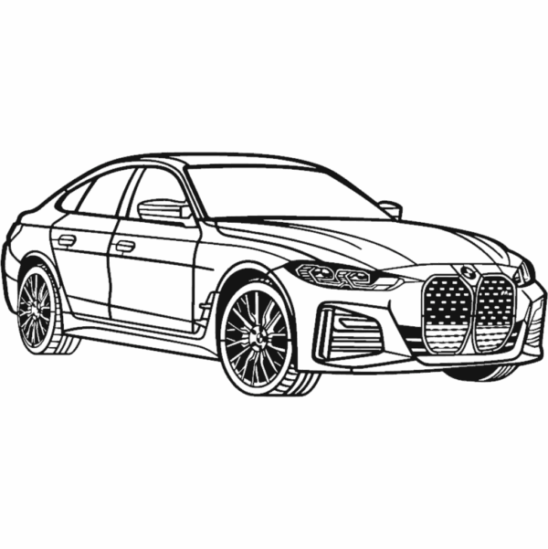 Obraz wycinany z drewna samochodu bmw i4 perspective 2023