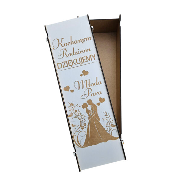 drewniane pudełko prezentowe na alkohol - z grawerem kochanym rodzicom dziękujemy