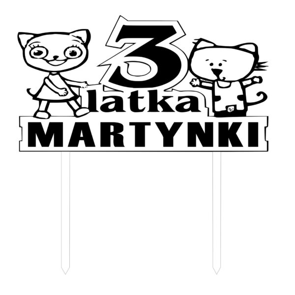 topper drewniany - 3 latka martynki