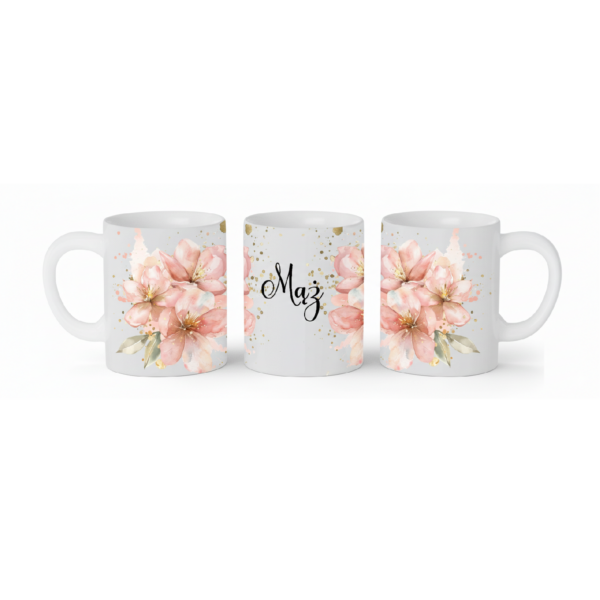 kubek personalizowany 330 ml - Ślub Mąż pastelowo różowe kwiaty