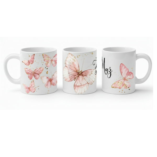 kubek personalizowany 330 ml - Ślub Mąż pastelowy z motylami