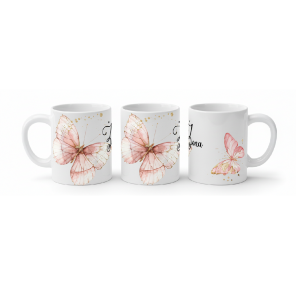 kubek personalizowany 330 ml - Ślub Żona pastelowy z motylami