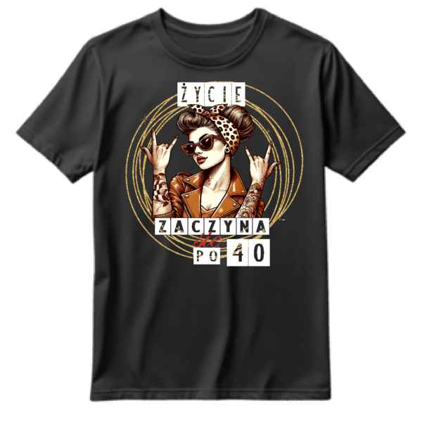 Second image of Koszulka urodzinowa damska życie zaczyna się po 40